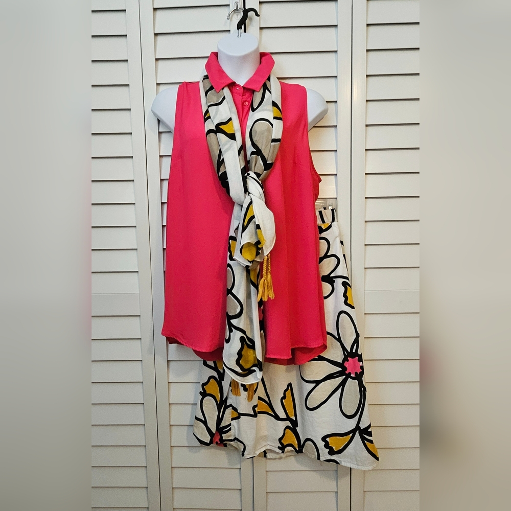 Lane Bryant Pink and White Floral A-Line Skirt